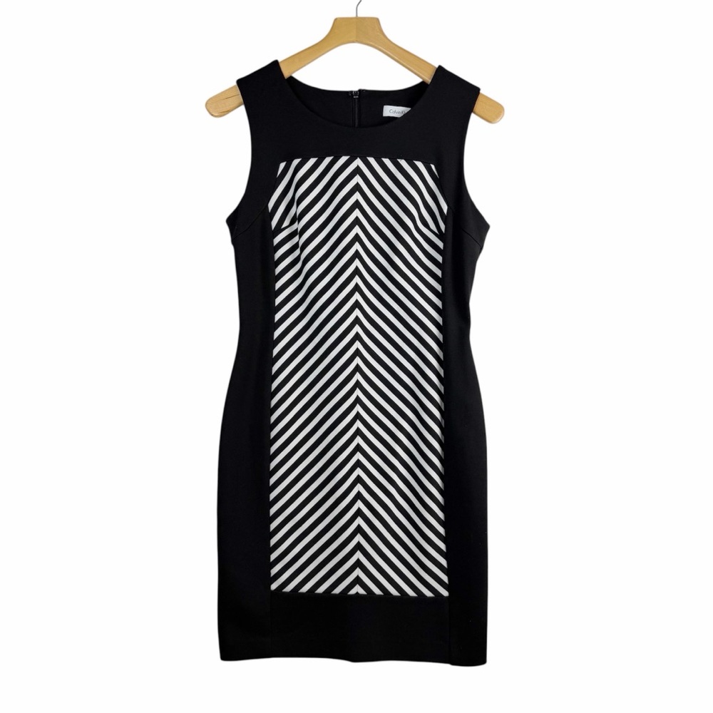 Calvin Klein Black & White Chevron Striped Sheath Dress Size 8 - Picture 2 of 12